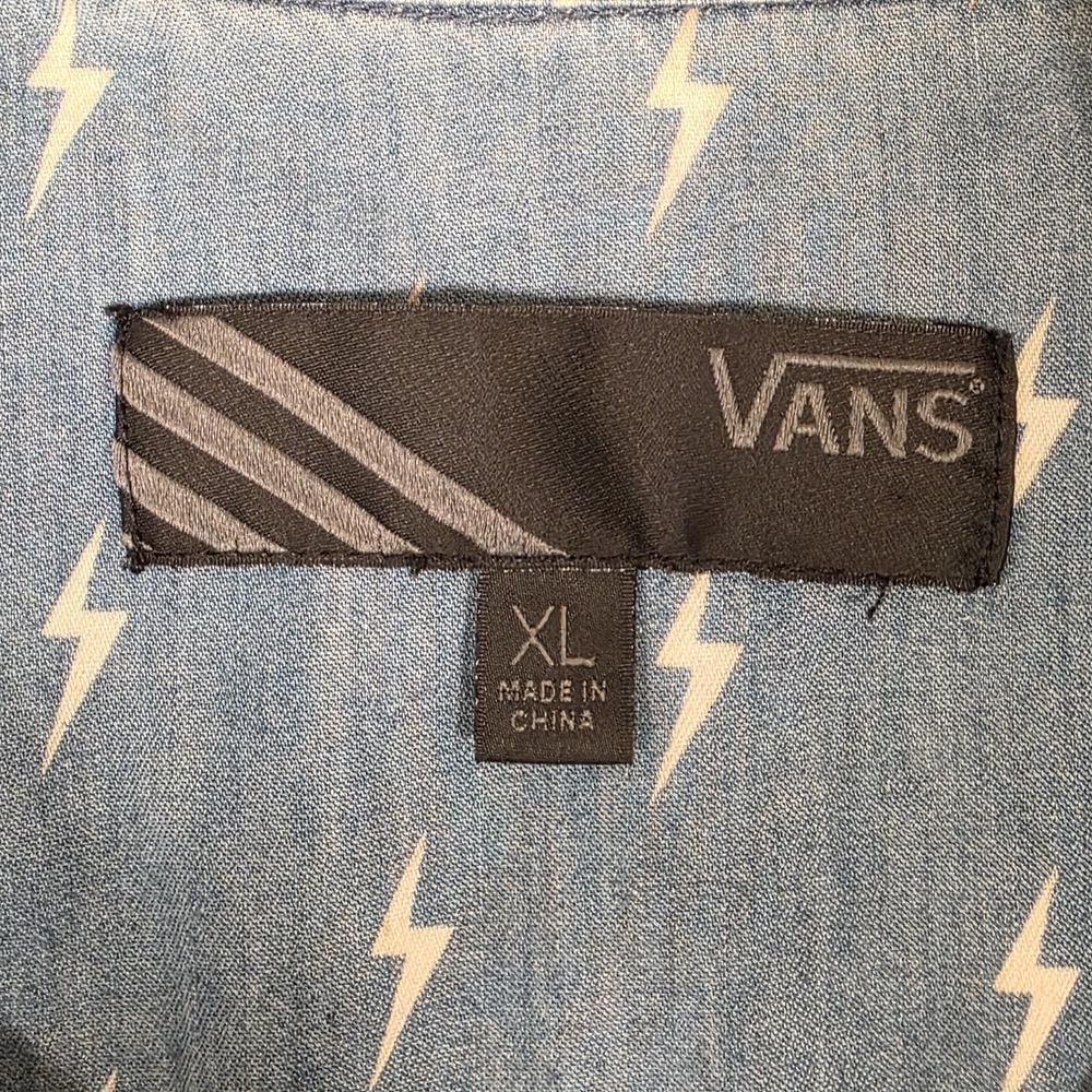 Vans Light Blue Denim Button-Up Shirt with White Lightning Print - Picture 6 of 11